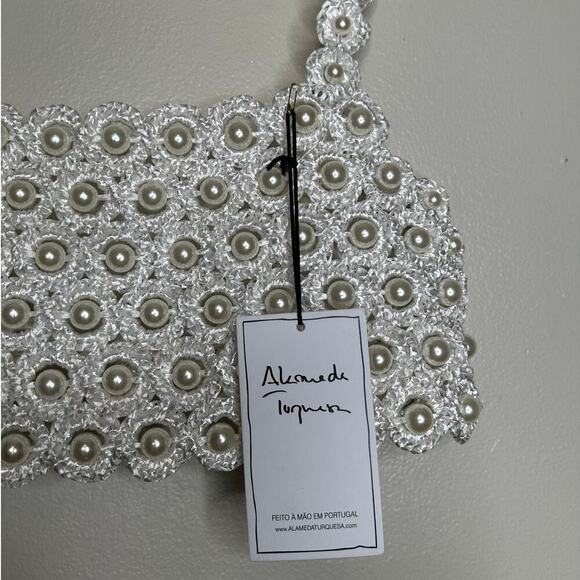 Alameda Turquesa Hana Pearl Embellished Crochet Crop Top White O/S NWT $432 - Picture 6 of 9